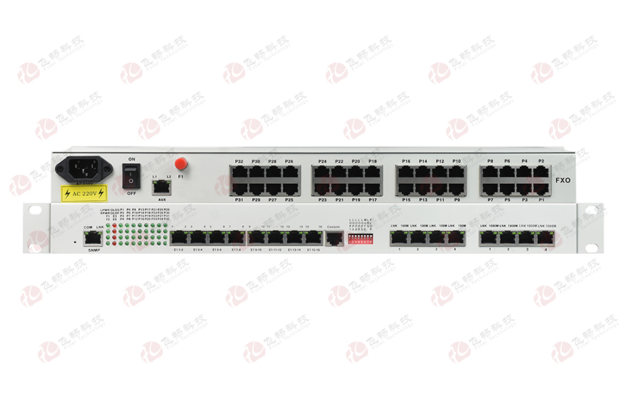 飛暢科技-32路電話+16E1+4FE+4GE+2路數據+SNMP+console（19英寸，物理隔離）電話光端機