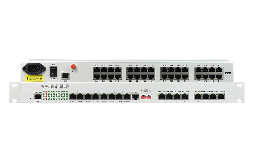 飛暢科技-32路電話+16E1+4FE+4GE+2路數據+SNMP+console（19英寸，物理隔離）電話光端機