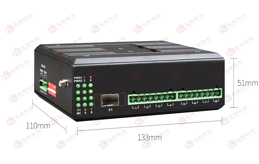 飛暢科技-工業軌式 1-8路 開關量(支持AC220V 10A)光端機